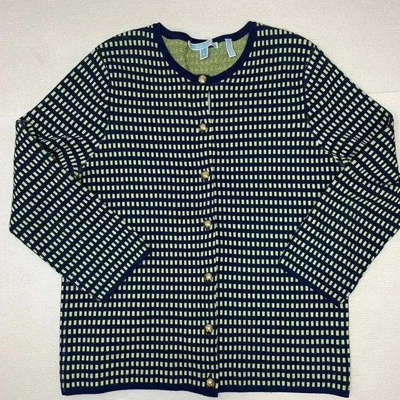 3 FOR $15 Draper James Button Front Cardigan Navy & Yellow W/Gold Buttons SZ Med - Picture 1 of 9